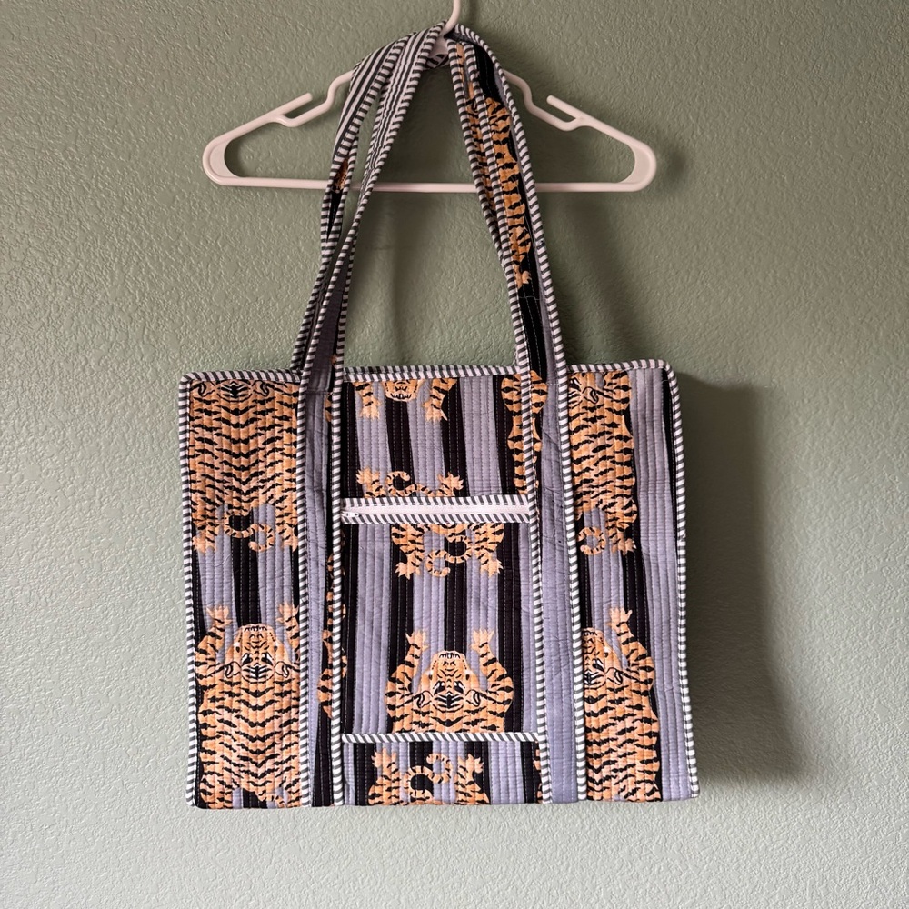 Tibetan Tiger block print kantha tote bag